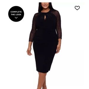 Chic Betsy & Adam Black Midi Dress with Sheer beaded Sleeves